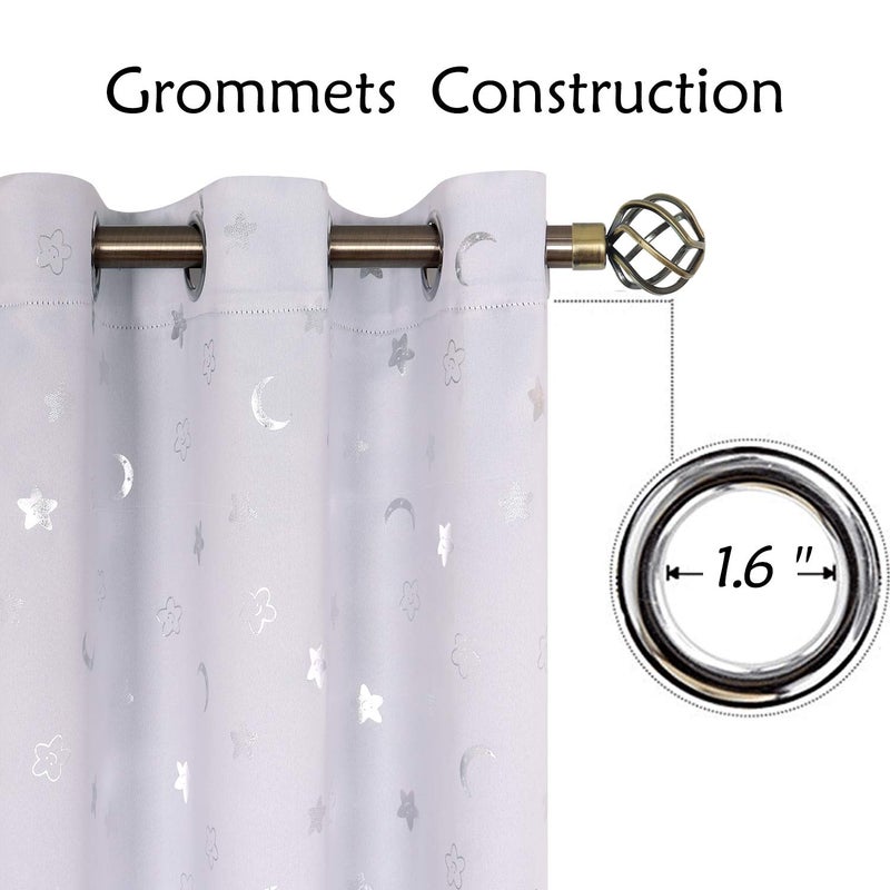 BGment Nursery Curtains for Kids Room, Star and Moon Room Darkening Curtains for Girls Boys Bedroom, BlackoutThermal Insulated Decoration Window Grommet Curtains, 2 Panels, 52 x 84 Inch, Greyish White - Image 3